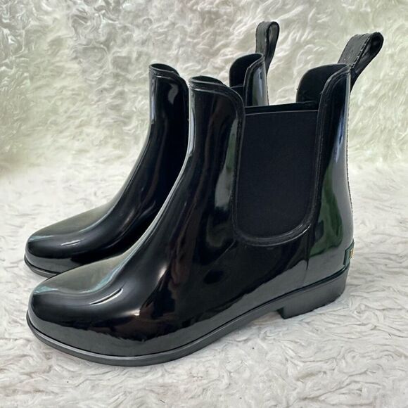 Lauren Ralph Lauren Black Shiny Waterproof Rubber‎ Ankle Rain Boots size 7B - Picture 3 of 8